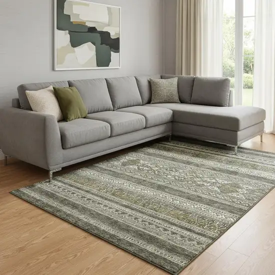 Taupe Beige And Ivory Southwestern Washable Area Rug With UV Protection Photo 1