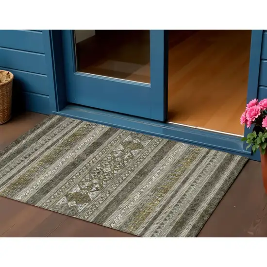 Taupe Beige And Ivory Southwestern Washable Indoor Outdoor Area Rug Photo 1