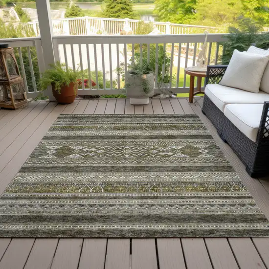 Taupe Beige And Ivory Southwestern Washable Indoor Outdoor Area Rug Photo 9