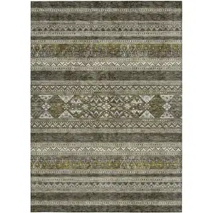 Photo of Taupe Beige And Ivory Southwestern Washable Indoor Outdoor Area Rug