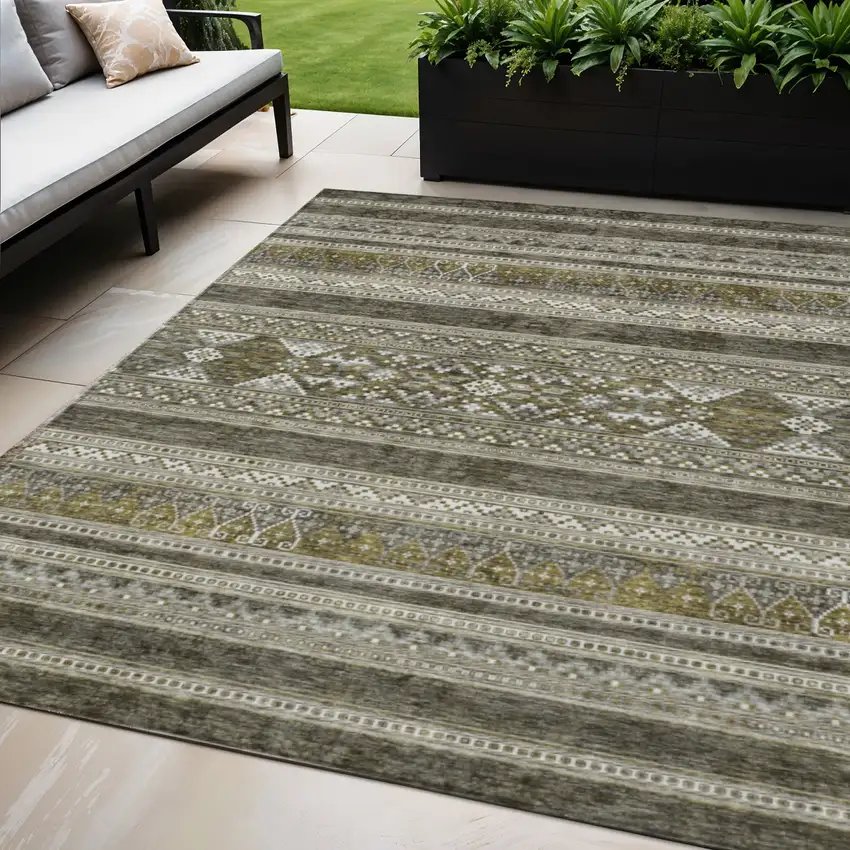 Taupe Beige And Ivory Southwestern Washable Indoor Outdoor Area Rug Photo 1