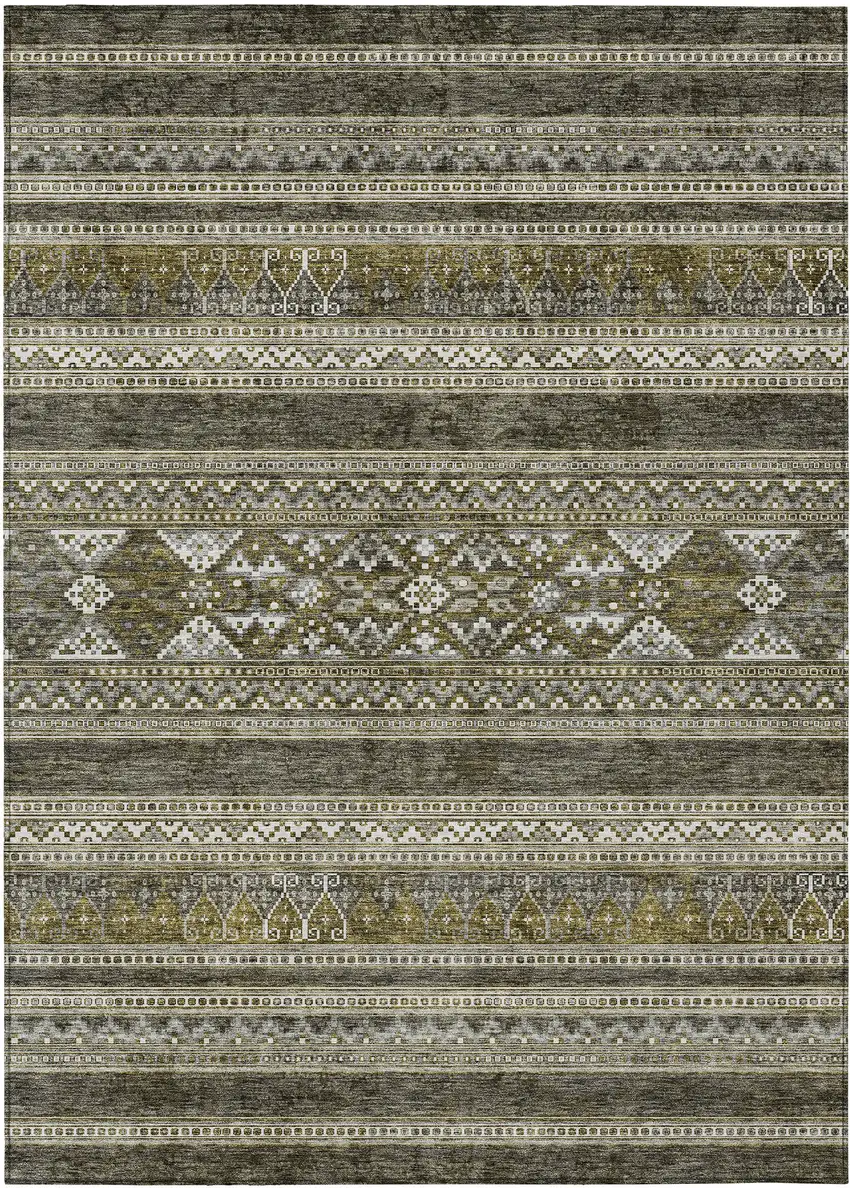 Taupe Beige And Ivory Southwestern Washable Indoor Outdoor Area Rug Photo 1