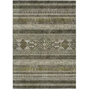 Photo of Taupe Beige And Ivory Southwestern Washable Indoor Outdoor Area Rug