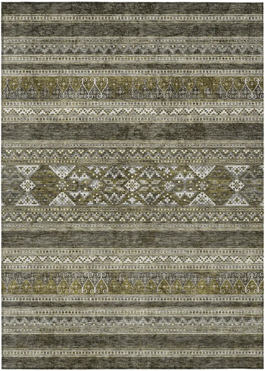 Taupe Beige And Ivory Southwestern Washable Indoor Outdoor Area Rug Photo 1