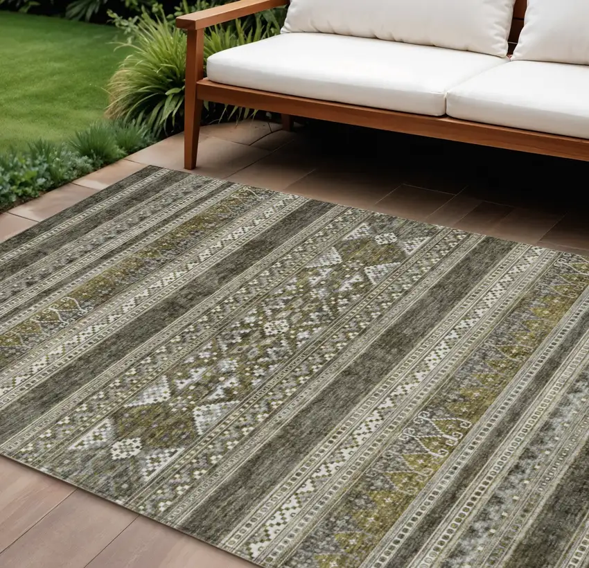 Taupe Beige And Ivory Southwestern Washable Indoor Outdoor Area Rug Photo 1