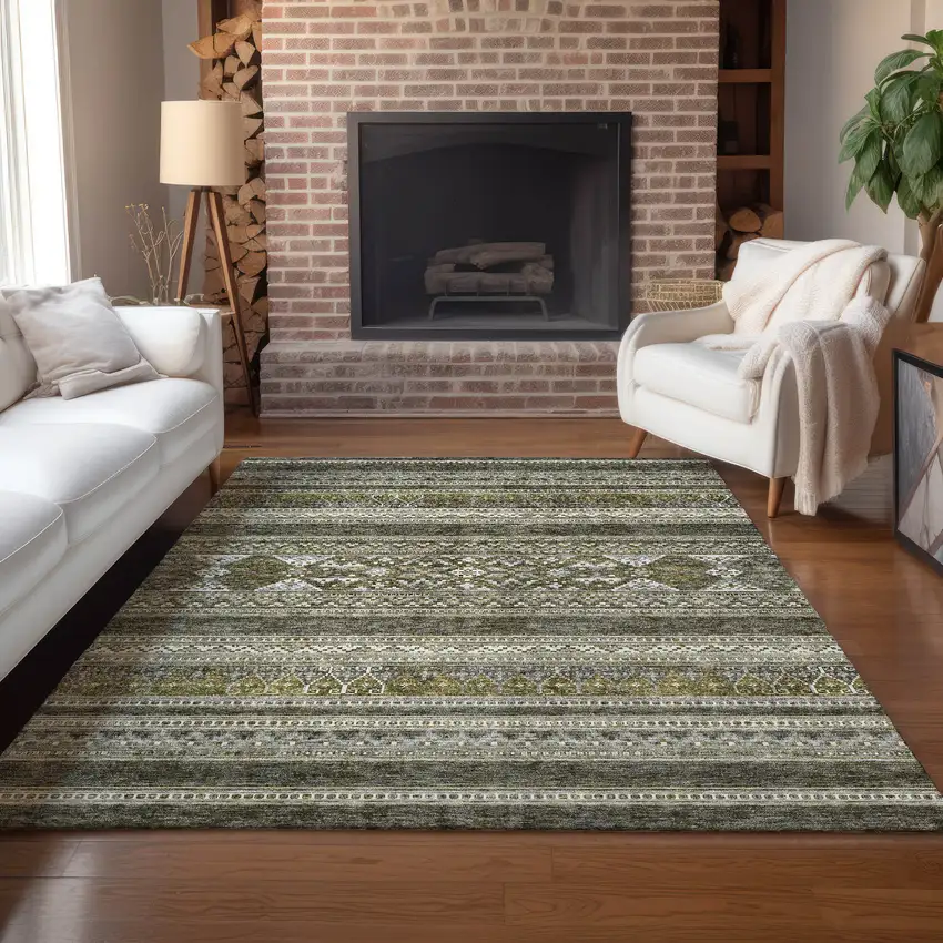Taupe Beige And Ivory Southwestern Washable Indoor Outdoor Area Rug Photo 9