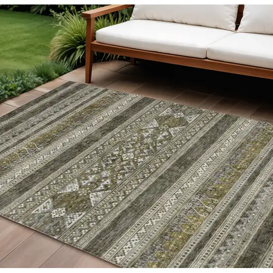 Taupe Beige And Ivory Southwestern Washable Indoor Outdoor Area Rug Photo 1