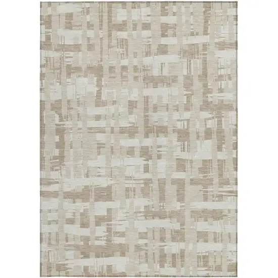 Taupe Beige And Ivory Striped Washable Indoor Outdoor Area Rug Photo 3