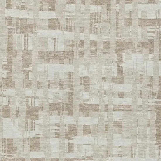 Taupe Beige And Ivory Striped Washable Indoor Outdoor Area Rug Photo 4