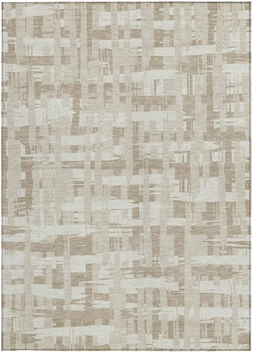 Taupe Beige And Ivory Striped Washable Indoor Outdoor Area Rug Photo 4