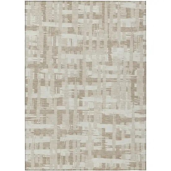 Taupe Beige And Ivory Striped Washable Indoor Outdoor Area Rug Photo 1