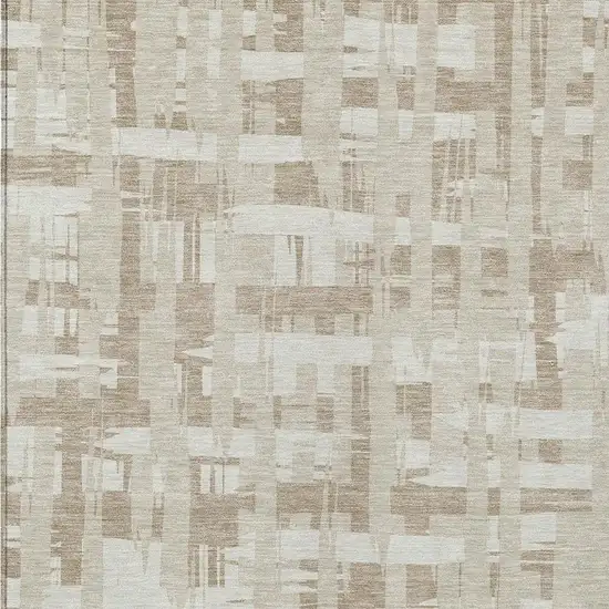 Taupe Beige And Ivory Striped Washable Indoor Outdoor Area Rug Photo 3