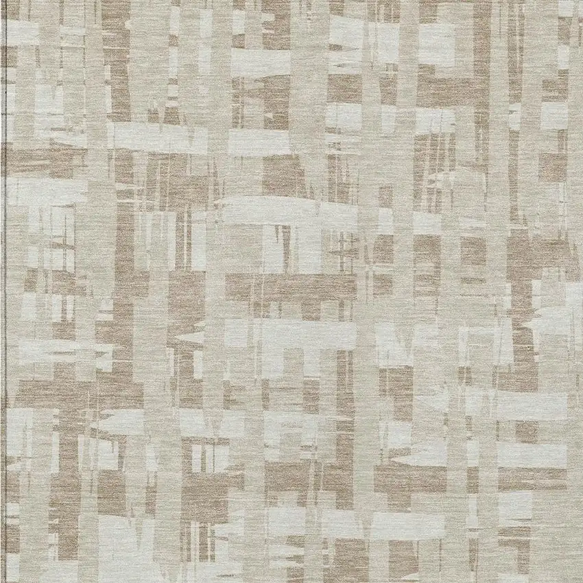 Taupe Beige And Ivory Striped Washable Indoor Outdoor Area Rug Photo 3