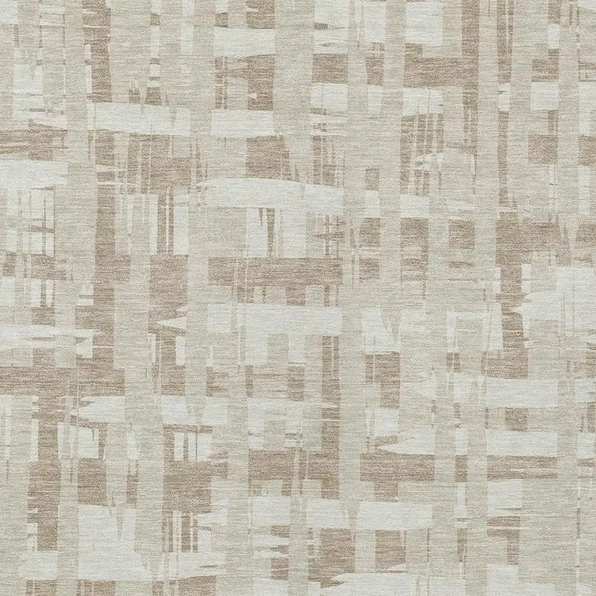 Taupe Beige And Ivory Striped Washable Indoor Outdoor Area Rug Photo 3