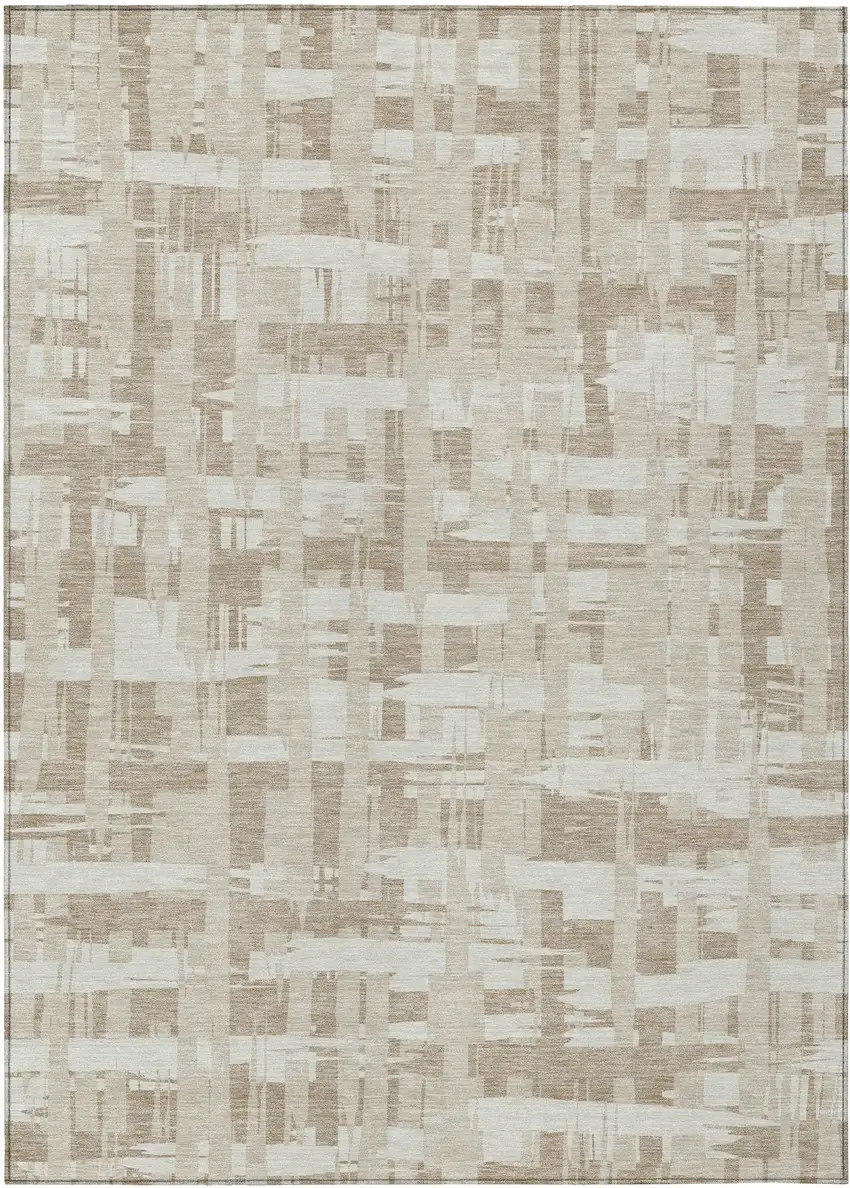 Taupe Beige And Ivory Striped Washable Indoor Outdoor Area Rug Photo 1