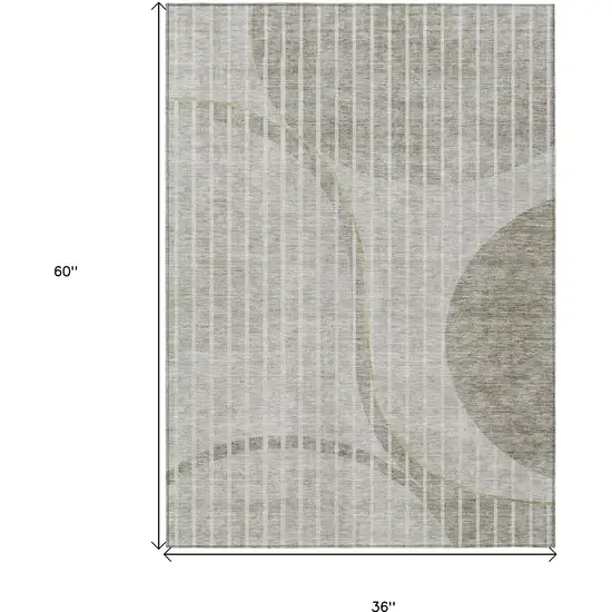 Taupe Beige And Ivory Striped Washable Indoor Outdoor Area Rug Photo 9