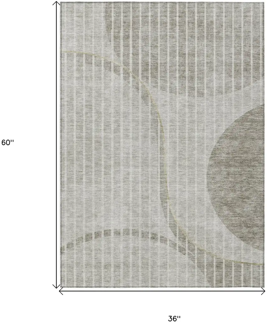 Taupe Beige And Ivory Striped Washable Indoor Outdoor Area Rug Photo 9