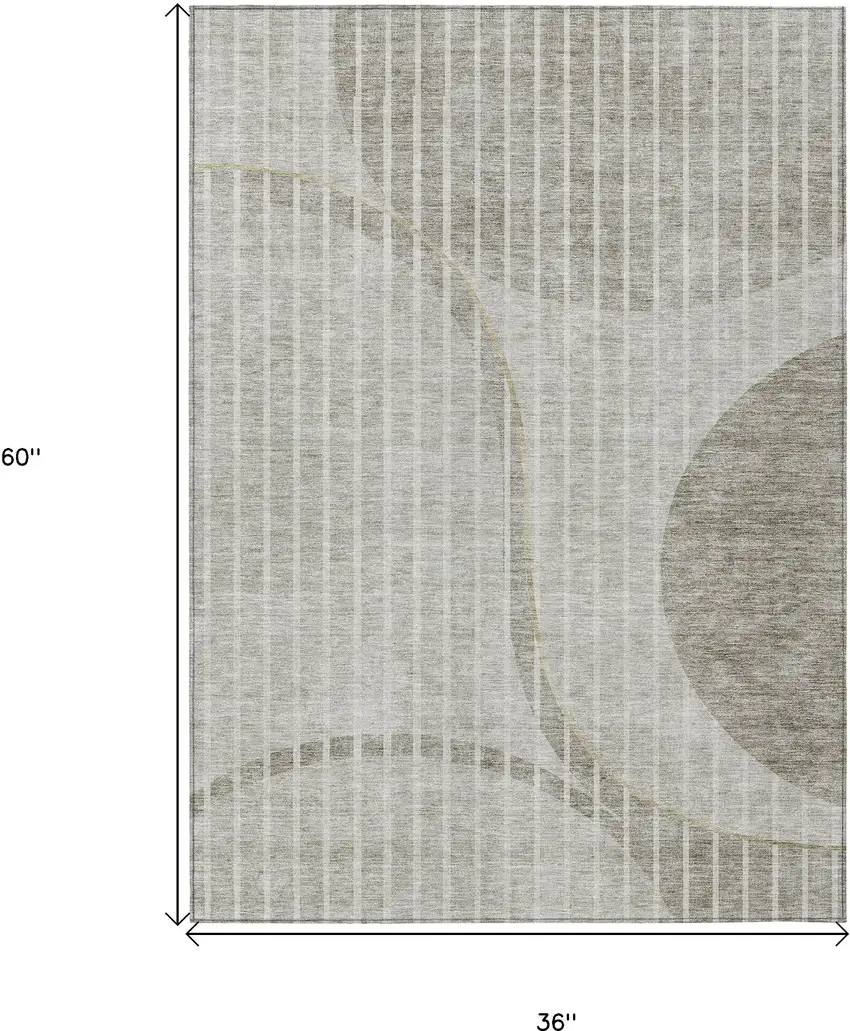 Taupe Beige And Ivory Striped Washable Indoor Outdoor Area Rug Photo 9