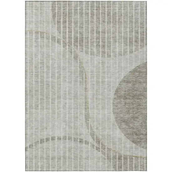 Taupe Beige And Ivory Striped Washable Indoor Outdoor Area Rug Photo 1