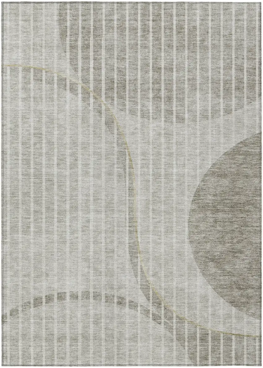 Taupe Beige And Ivory Striped Washable Indoor Outdoor Area Rug Photo 1