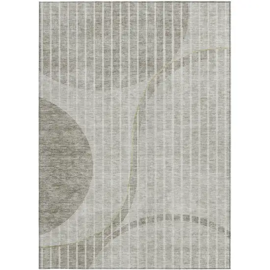 Taupe Beige And Ivory Striped Washable Indoor Outdoor Area Rug Photo 4