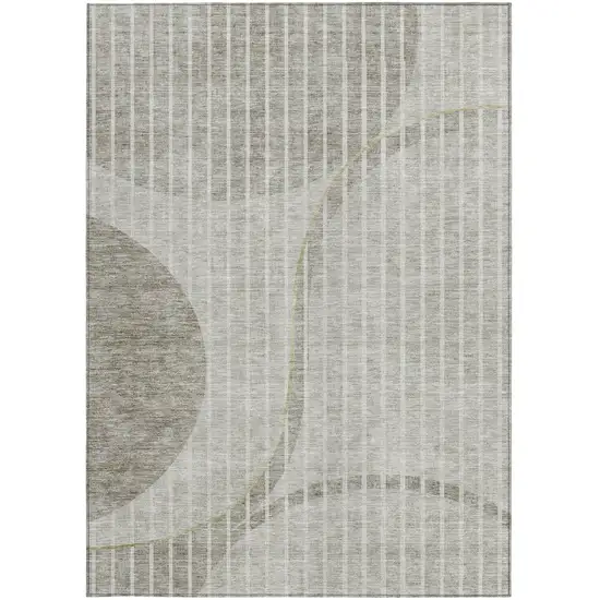 Taupe Beige And Ivory Striped Washable Indoor Outdoor Area Rug Photo 4