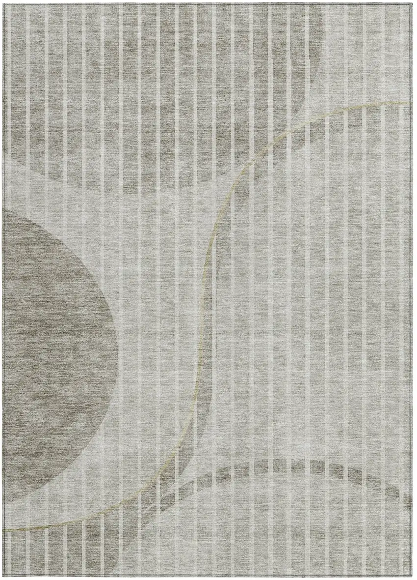 Taupe Beige And Ivory Striped Washable Indoor Outdoor Area Rug Photo 4