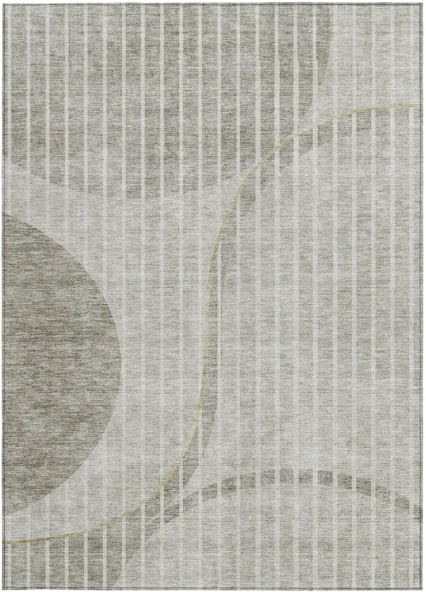 Taupe Beige And Ivory Striped Washable Indoor Outdoor Area Rug Photo 4