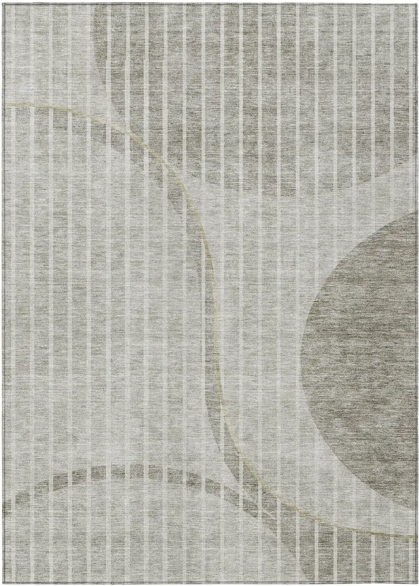 Taupe Beige And Ivory Striped Washable Indoor Outdoor Area Rug Photo 2