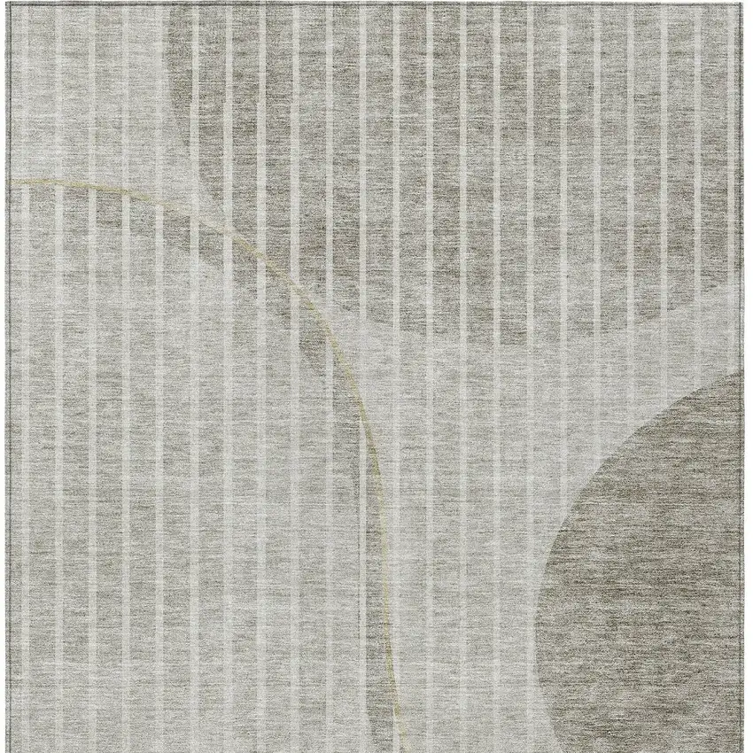 Taupe Beige And Ivory Striped Washable Indoor Outdoor Area Rug Photo 5
