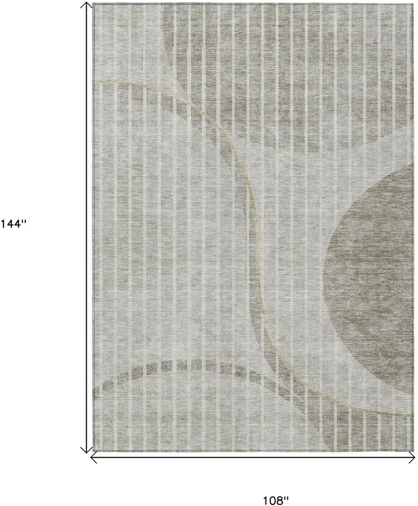 Taupe Beige And Ivory Striped Washable Indoor Outdoor Area Rug Photo 7
