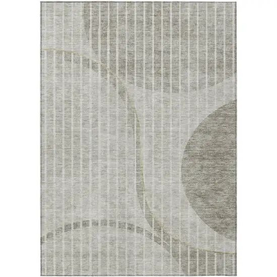 Taupe Beige And Ivory Striped Washable Indoor Outdoor Area Rug Photo 1