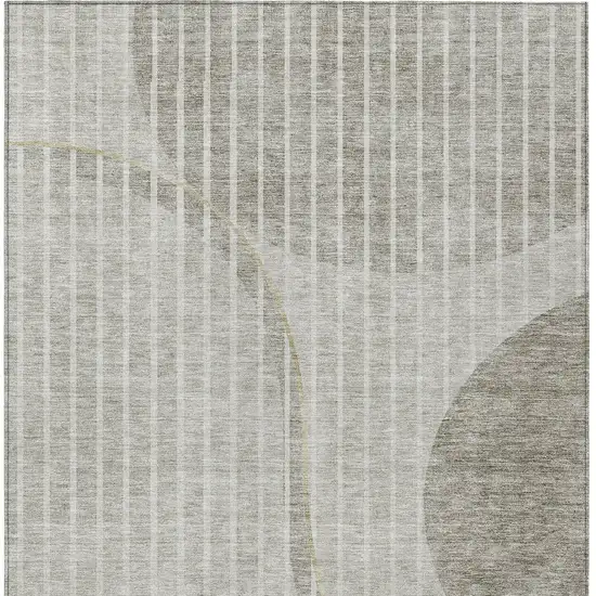 Taupe Beige And Ivory Striped Washable Indoor Outdoor Area Rug Photo 5