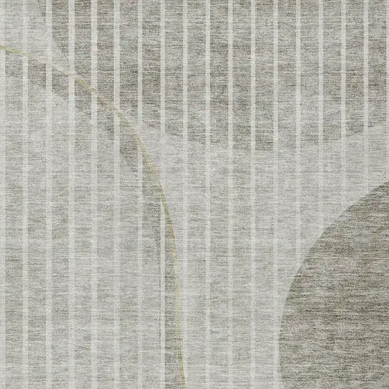 Taupe Beige And Ivory Striped Washable Indoor Outdoor Area Rug Photo 4