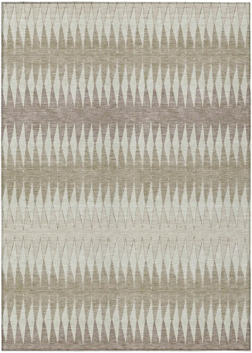 Taupe Beige And Ivory Striped Washable Indoor Outdoor Area Rug Photo 2
