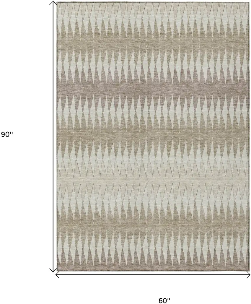 Taupe Beige And Ivory Striped Washable Indoor Outdoor Area Rug Photo 3