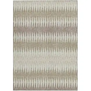 Photo of Taupe Beige And Ivory Striped Washable Indoor Outdoor Area Rug
