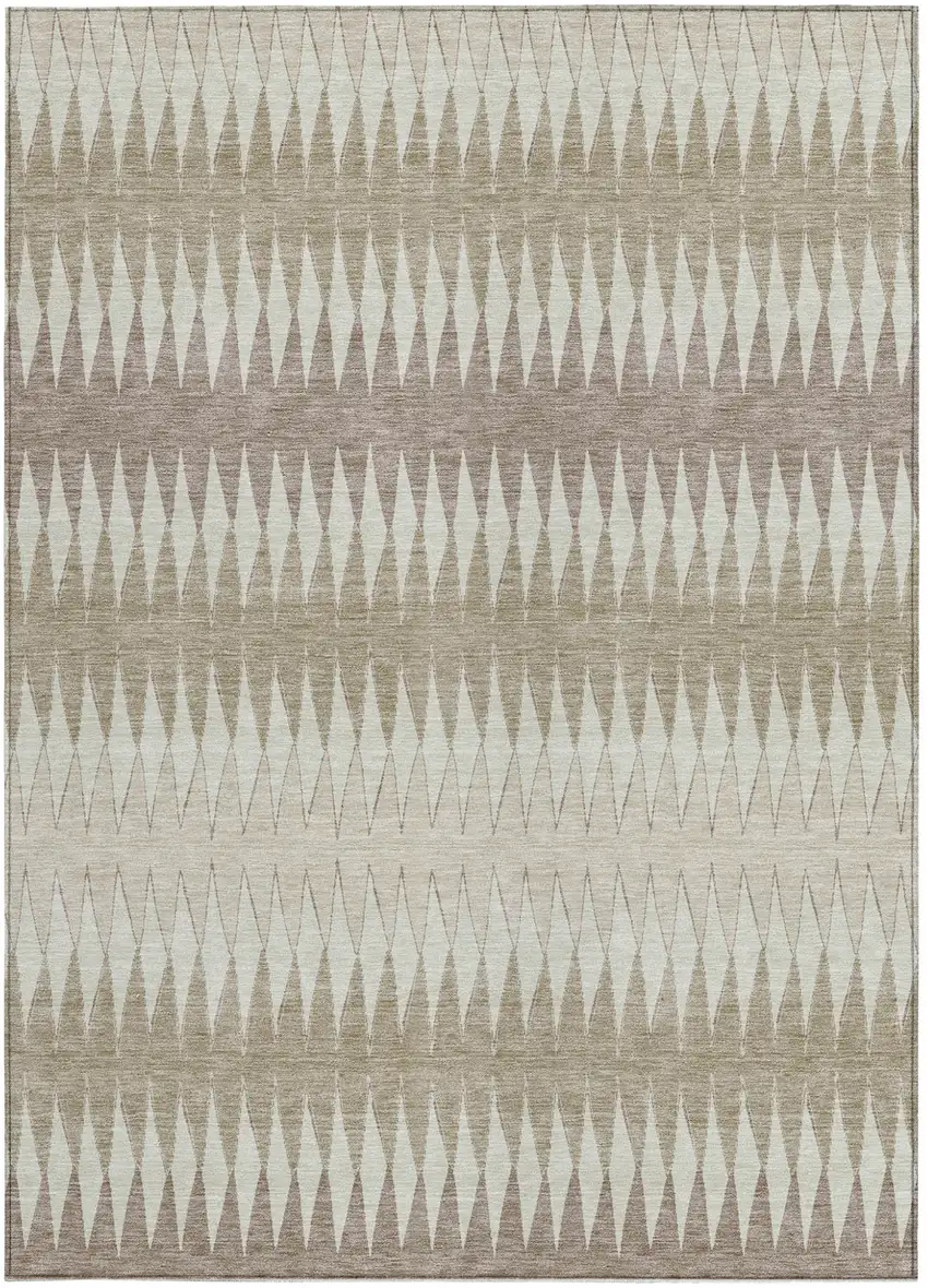 Taupe Beige And Ivory Striped Washable Indoor Outdoor Area Rug Photo 7