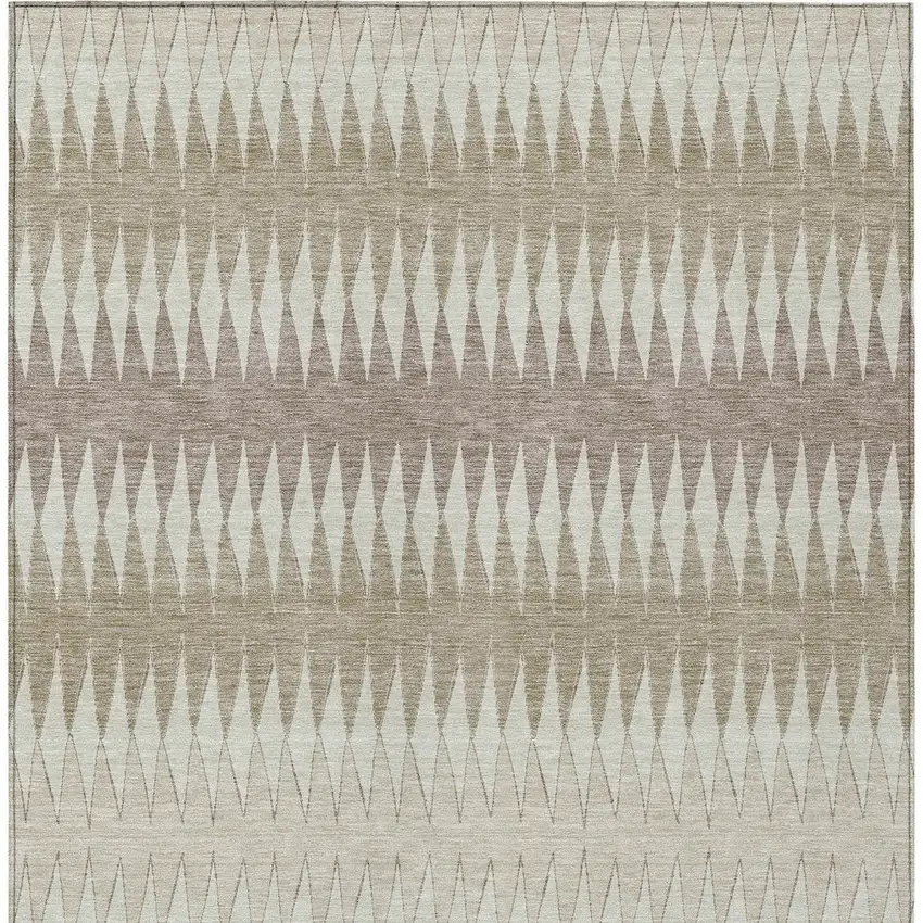 Taupe Beige And Ivory Striped Washable Indoor Outdoor Area Rug Photo 7