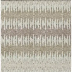 Photo of Taupe Beige And Ivory Striped Washable Indoor Outdoor Area Rug