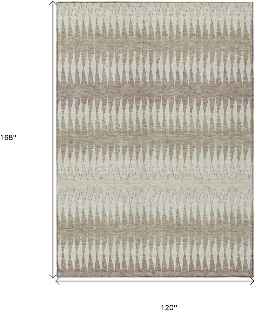 Taupe Beige And Ivory Striped Washable Indoor Outdoor Area Rug Photo 3