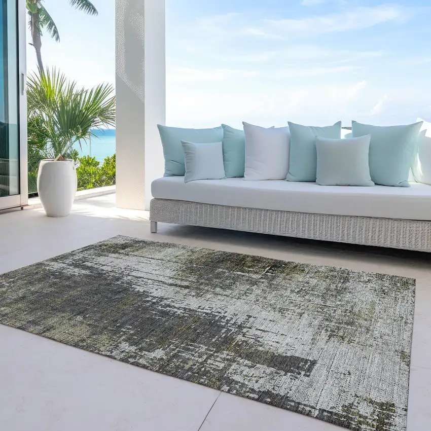 Taupe Beige And Olive Green Abstract Washable Indoor Outdoor Area Rug Photo 8