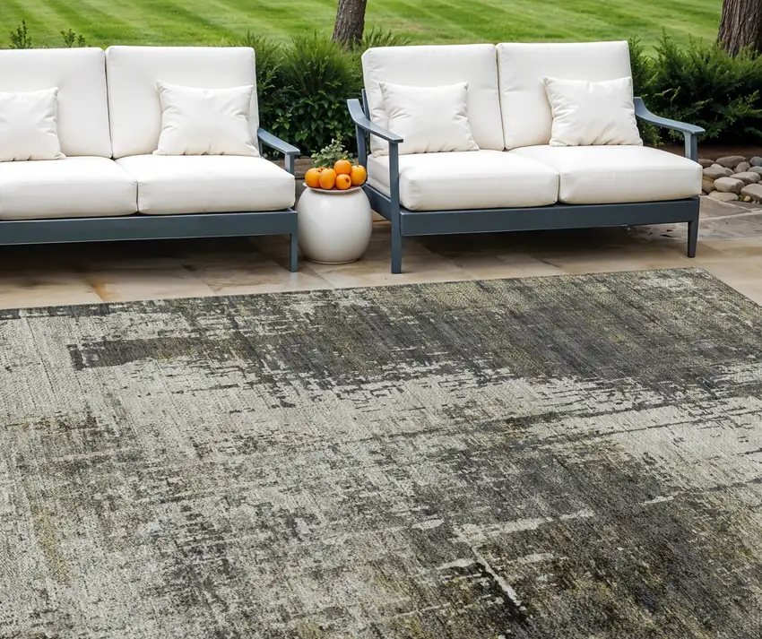 Taupe Beige And Olive Green Abstract Washable Indoor Outdoor Area Rug Photo 1