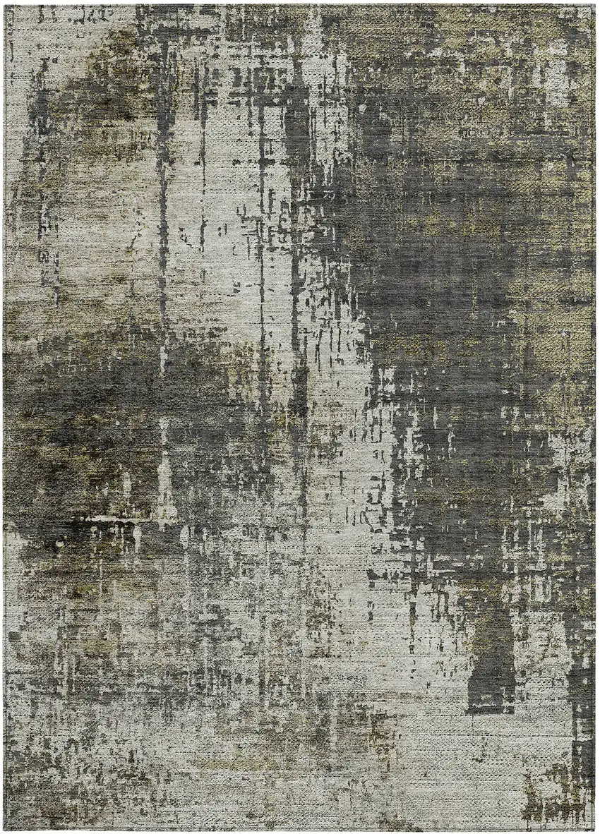 Taupe Beige And Olive Green Abstract Washable Indoor Outdoor Area Rug Photo 7