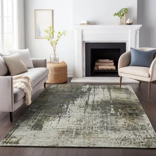 Taupe Beige And Olive Green Abstract Washable Indoor Outdoor Area Rug Photo 8