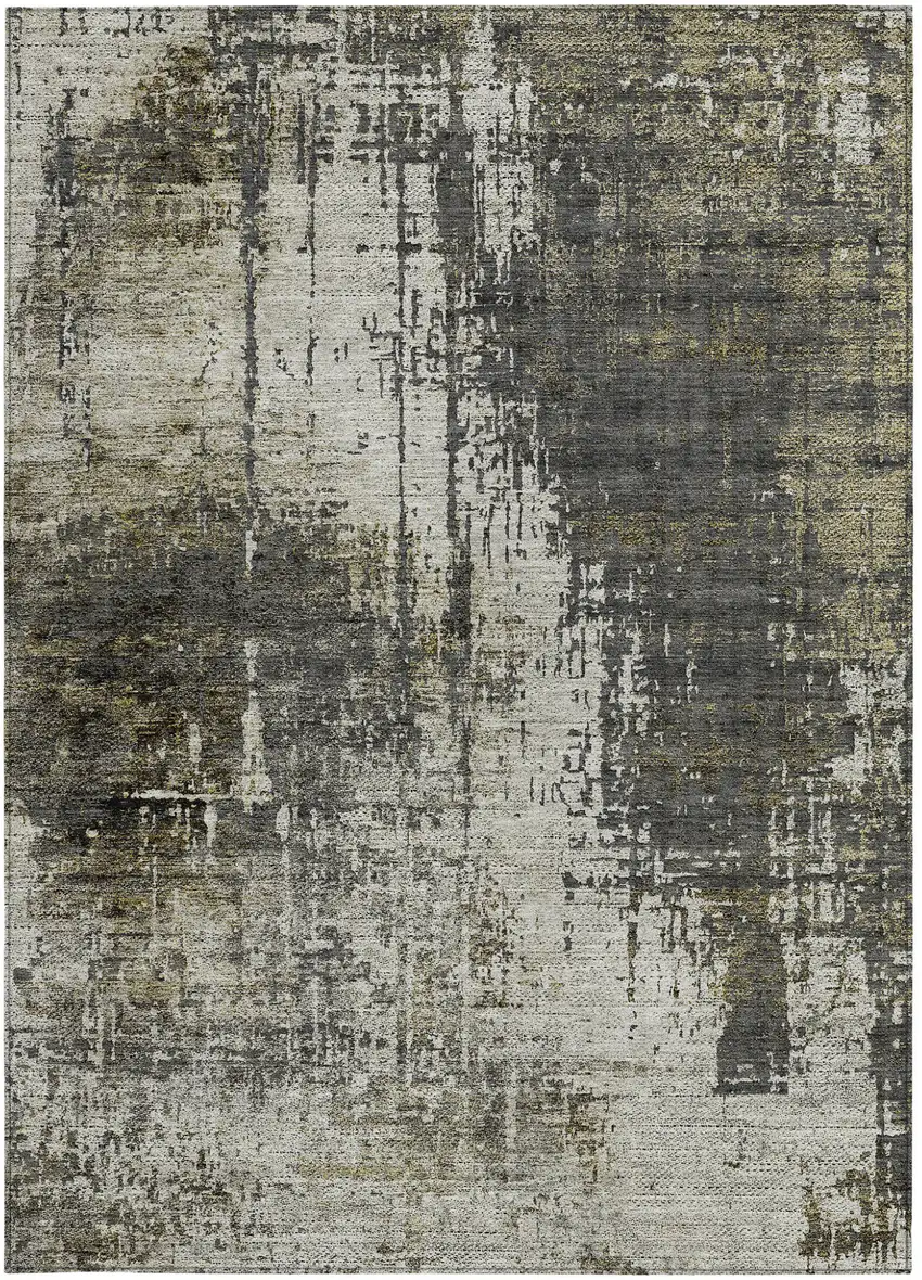 Taupe Beige And Olive Green Abstract Washable Indoor Outdoor Area Rug Photo 6