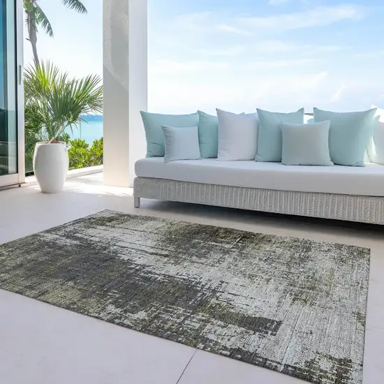 Taupe Beige And Olive Green Abstract Washable Indoor Outdoor Area Rug Photo 7