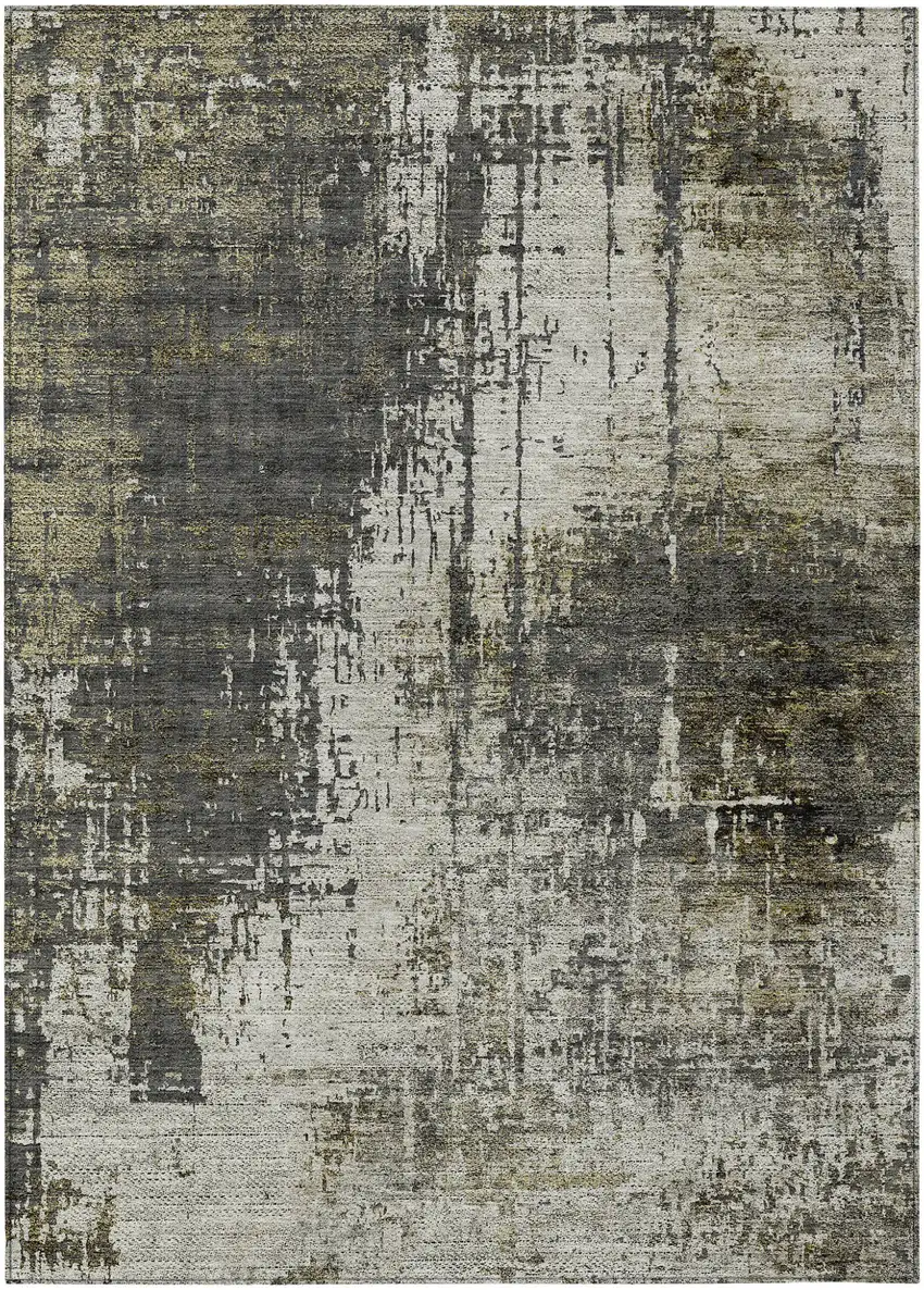 Taupe Beige And Olive Green Abstract Washable Indoor Outdoor Area Rug Photo 2