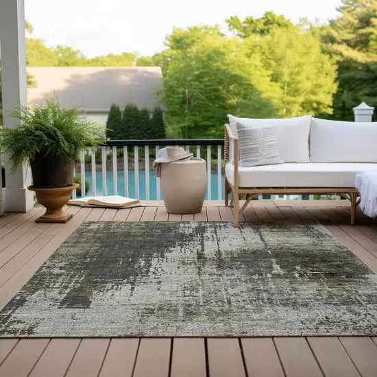 Taupe Beige And Olive Green Abstract Washable Indoor Outdoor Area Rug Photo 9