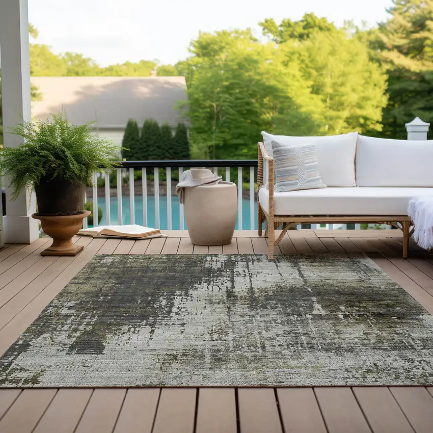 Taupe Beige And Olive Green Abstract Washable Indoor Outdoor Area Rug Photo 9